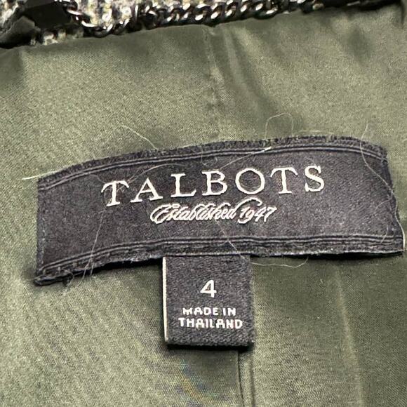 Talbots Green Gray Tweed Wool Blend Cropped Jacket Blazer Size 4 - Picture 5 of 9